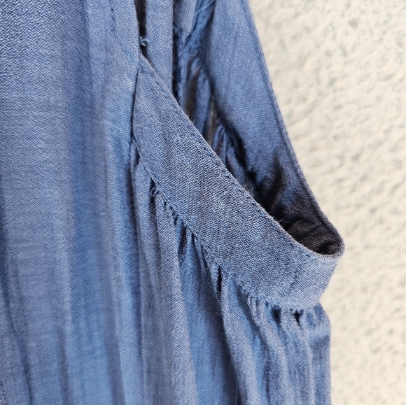 Free People Womens Tunic Sz S Blue Eyelet Trim Button Front Boho Beachy Vacation - Picture 13 of 13